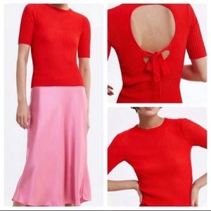 Zara Vibrant Red/Orange Backless Sweater/Blouse Sz Sm